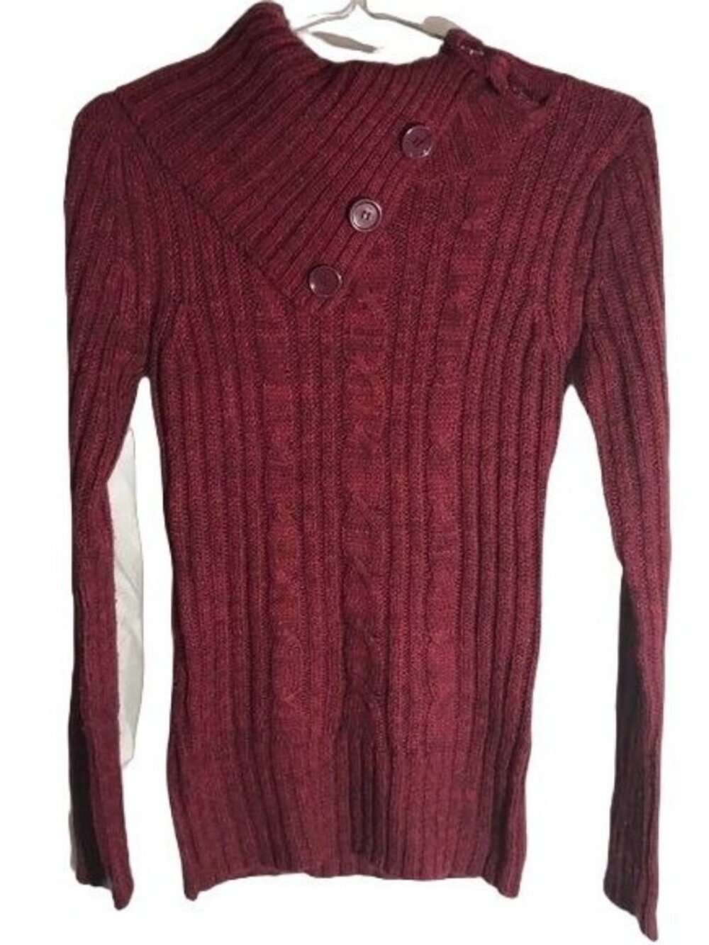 love change cowl neck purple pink knit sweater long sleeve knit button neck READ
